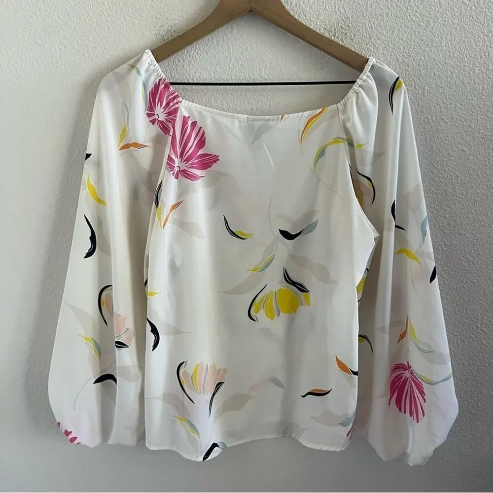 A New Day Squared Neck Floral Top Lightweight Sleeved Medium - Picture 3 of 5